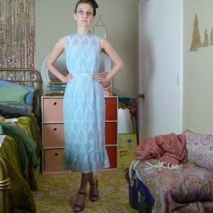 Blue Lace Sheath Dress (Tea Length)